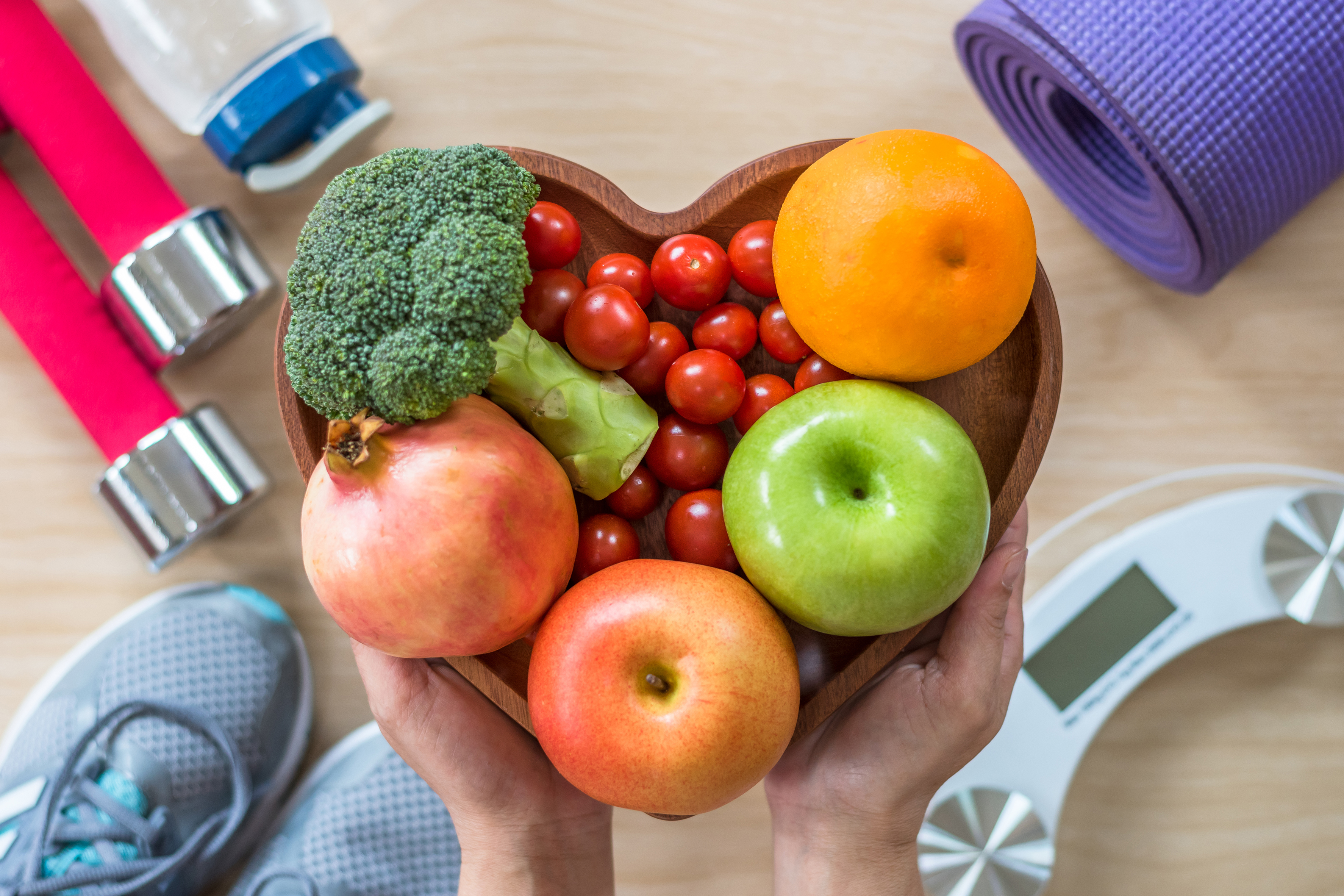 Nutrição e saúde - Alimentos saudáveis e exercícios